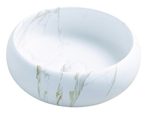 Vasque ronde à poser SORA en céramique Ø36 x h.12 cm - Marbre blanc